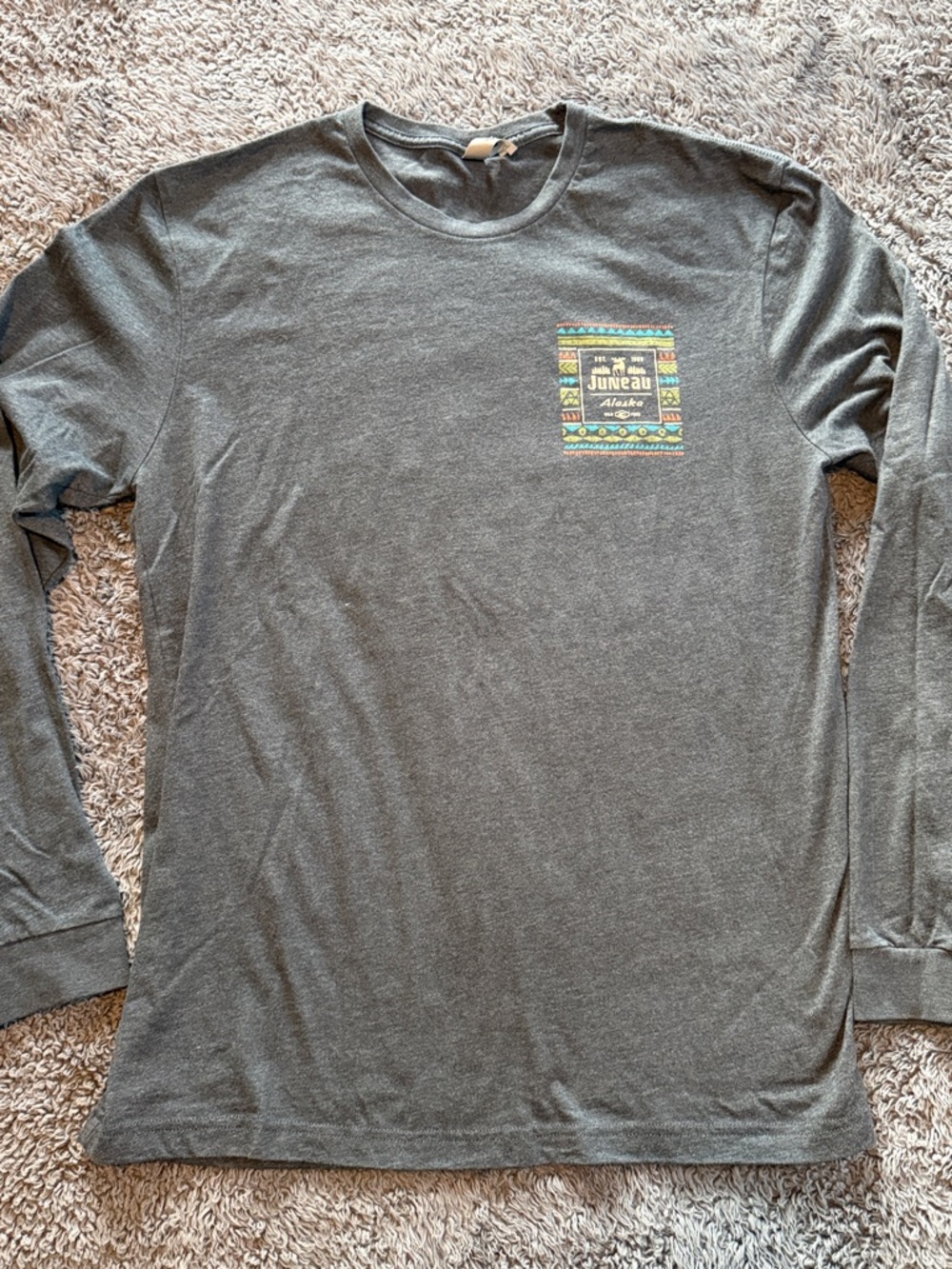 Next Level Apparel Gray Long-Sleeve Crewneck with Colorful Juneau Pocket Graphic